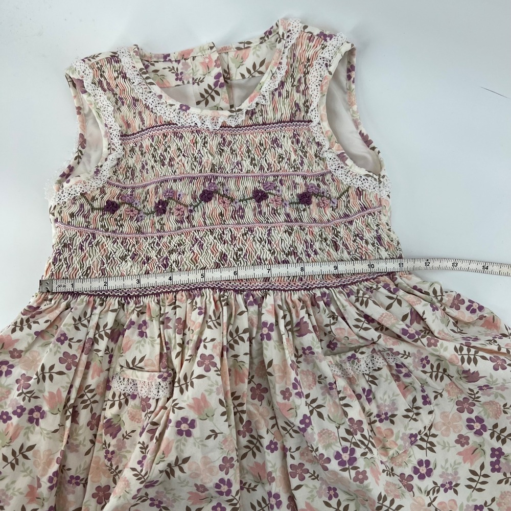 Marks Spencer Kids Girls Floral Smocked Dress Pockets Belt 4-5 Years Embroidered - Picture 7 of 9
